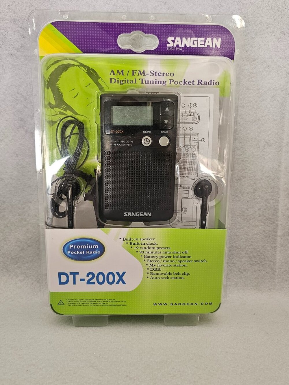 Sangean DT-200X FM-Stereo/AM Digital Tuning Pocket Radio Personal Receiver Black